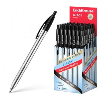 Lodīšu pildspalva ErichKrause R-301 Classic Matic, 1mm, automatiskā, melna papirs.lv