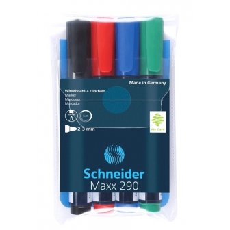 Marķieru komplekts tāfelēm Schneider MAXX290, 2-3mm, 4 krāsas