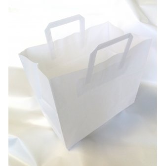 Papīra maisiņš ar rokturiem, 320x170x270mm, 80g/m2, 14.7 l, balts papirs.lv